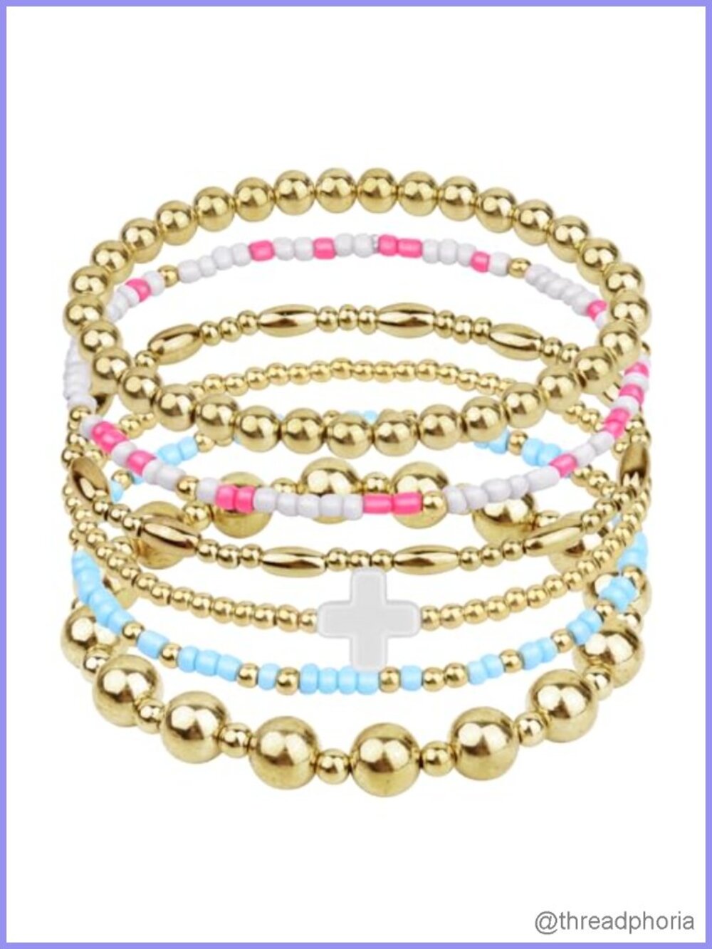 Gold Beaded Bracelets for Women | 14K Gold Plated Stretch Bracelet Set Boho